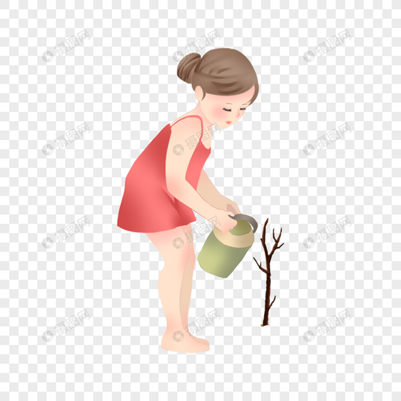浇树的女孩图片