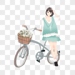 靠着自行车的女孩图片