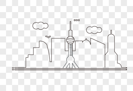 东方明珠上海简约线条外滩地标元素素材