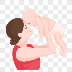 手绘妈妈抱起婴儿人物形象高清图片