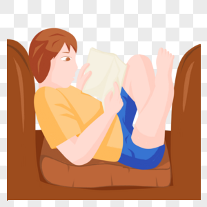手绘儿童躺在沙发上读书人物形象图片