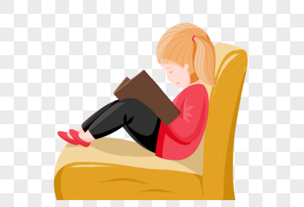 手绘儿童在沙发上读书人物形象图片