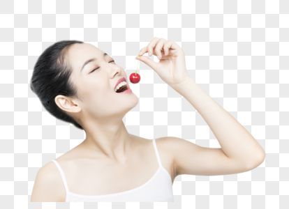 拿着樱桃的女性图片素材