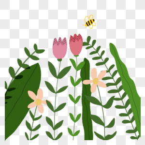 花花草草和一只小蜜蜂图片