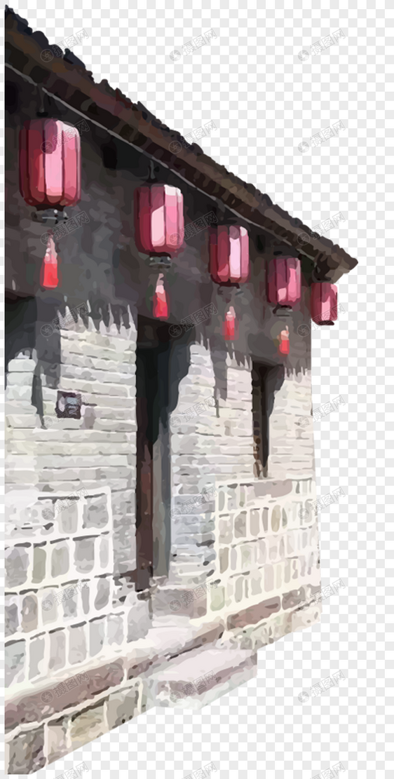 中式复古红色屋檐建筑图片