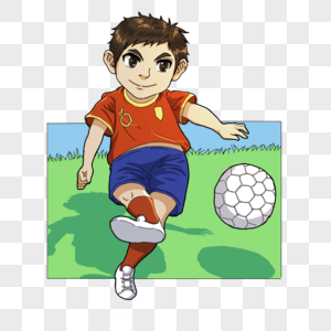 草坪踢足球的男孩图片
