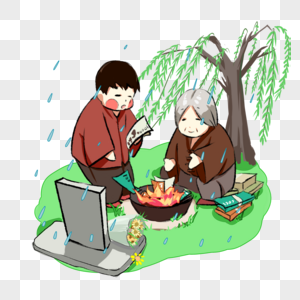 清明祭祖柳树卡通素材高清图片