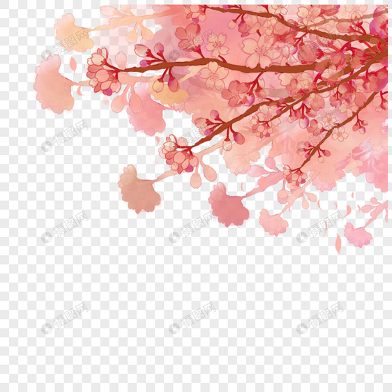 春季手绘粉色樱花飘落图片
