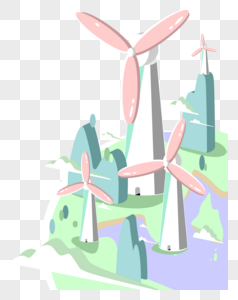 风力发电卡通风建筑风能源高清图片