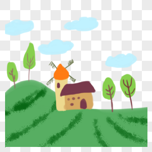 儿童涂鸦草地房子图片