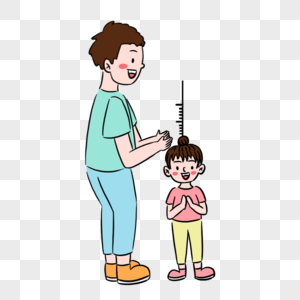彩色卡通爸爸给女儿量身高元素图片素材