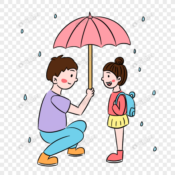 简约下雨天爸爸为女儿撑伞场景图片