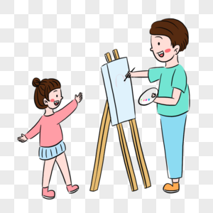 彩色温馨爸爸给女儿画画场景图片