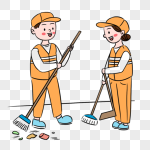卡通劳动人民清洁工打扫卫生场景图片