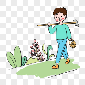 清新卡通劳动节农民种地场景图片素材