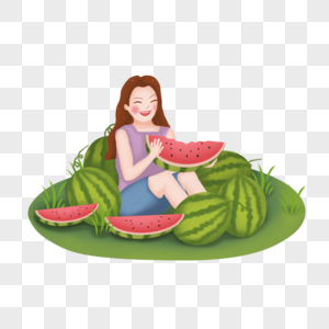 吃西瓜人物图片