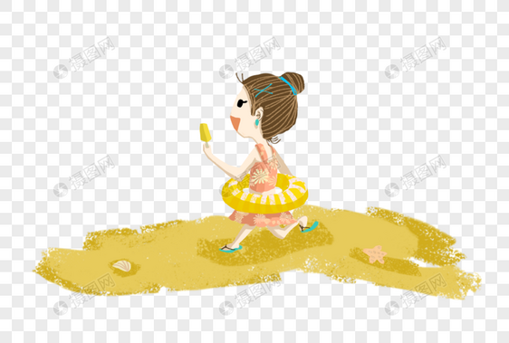 沙滩上奔跑的小女孩图片
