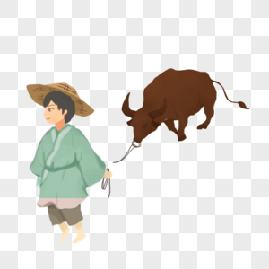 牵着牛的男孩图片