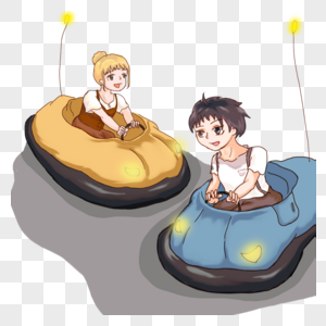 小孩儿玩游乐园玩碰碰车素材