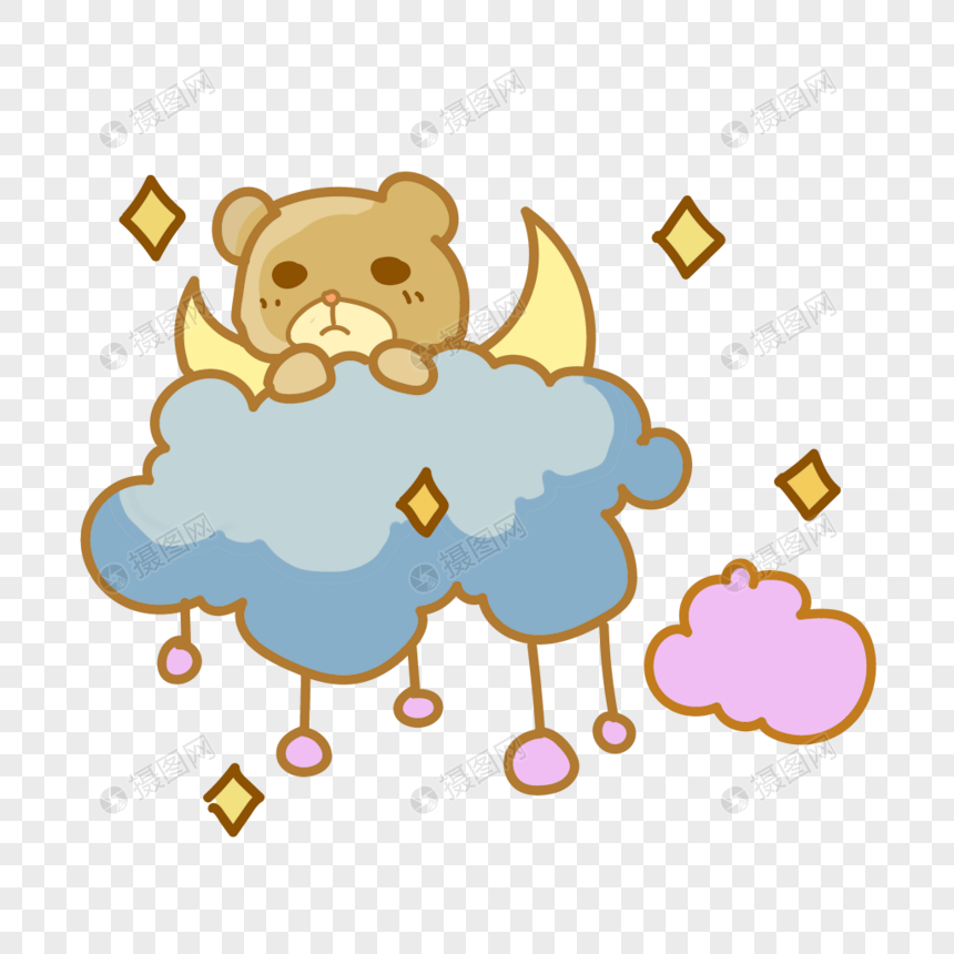 趴在云朵上的玩具熊