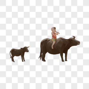 骑在牛背上吹笛子的牧童图片