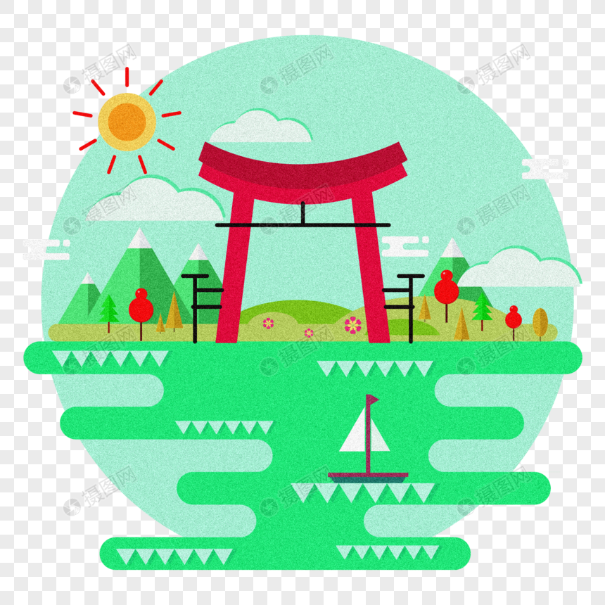 日本严岛神社附属建筑 鸟居元素素材下载 正版素材 摄图网