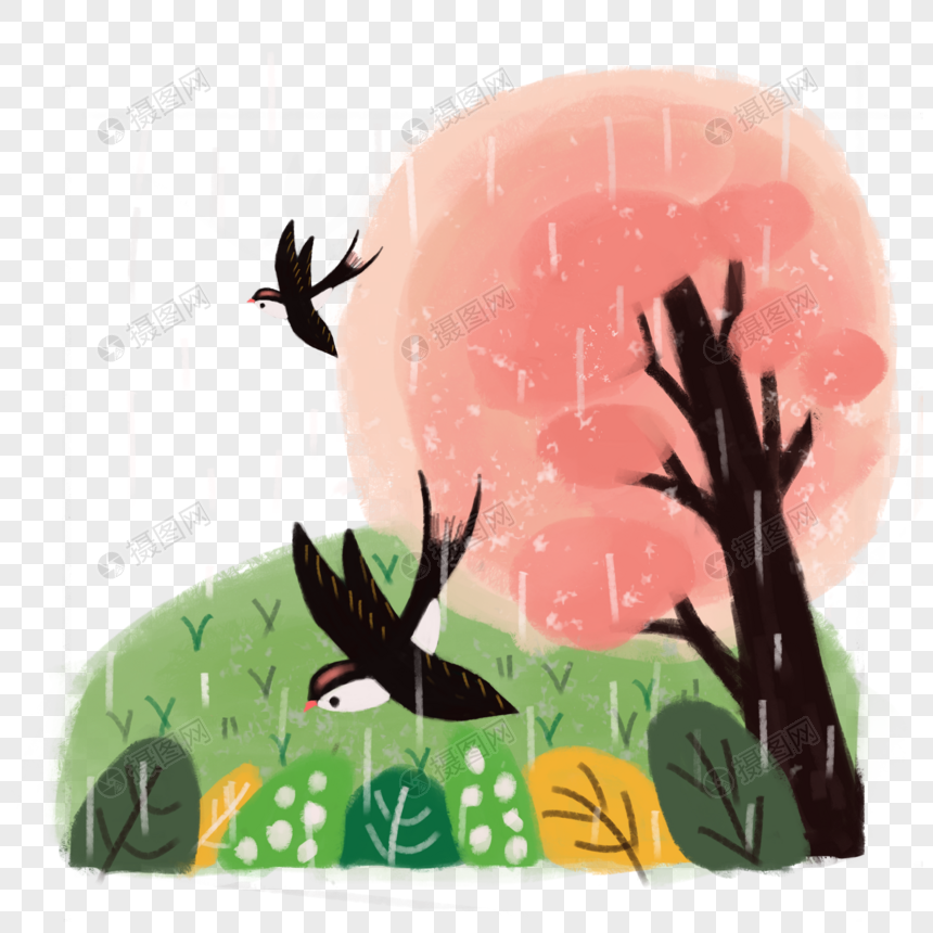 清明节雨中低飞的燕子