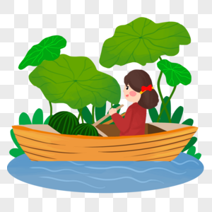 划船摘西瓜的小女孩图片