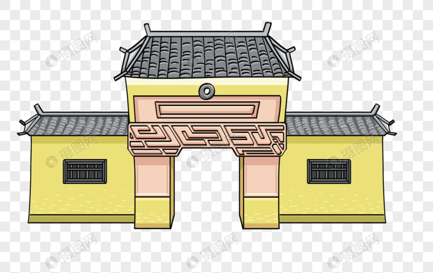 手绘卡通古代建筑图片