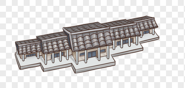 手绘卡通古代建筑图片