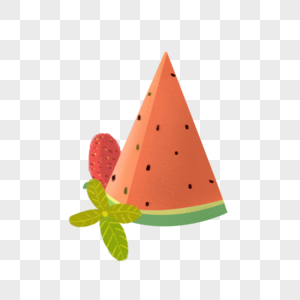 手绘夏季西瓜与草莓小插图图片