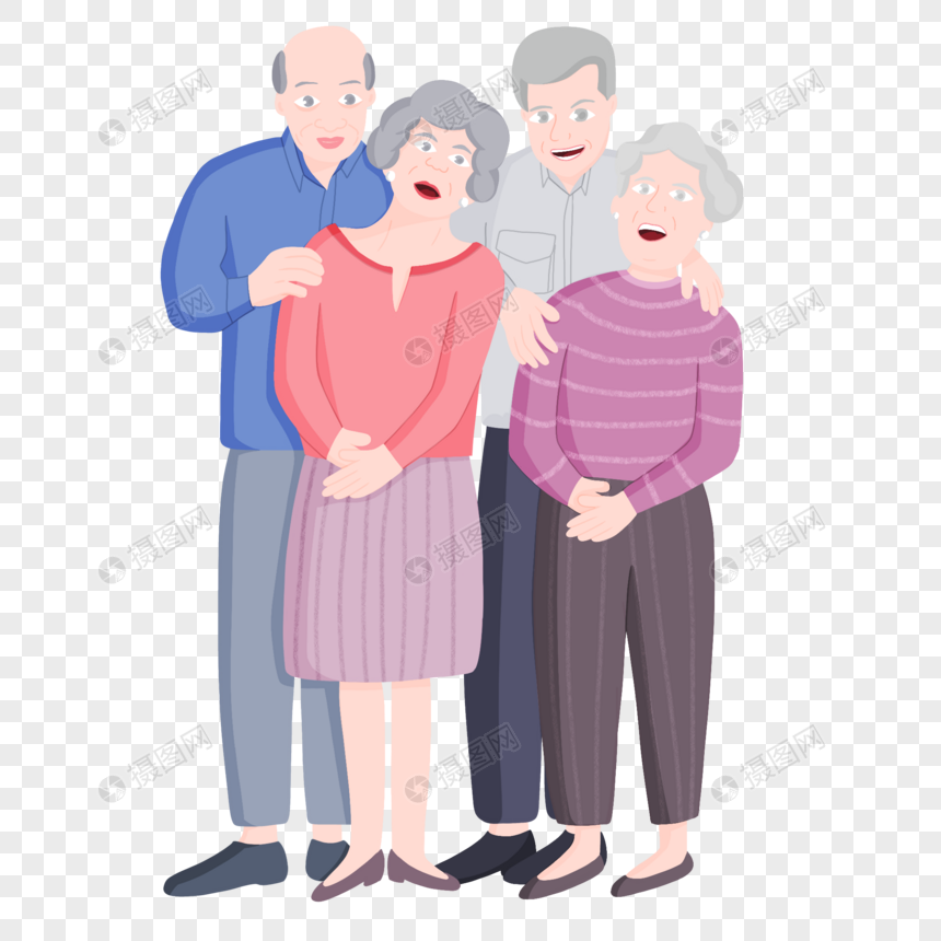 手绘四个老人人物形象