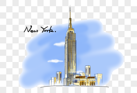 纽约地标帝国大厦手绘风格图高清图片