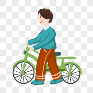 手扶自行车的男孩图片