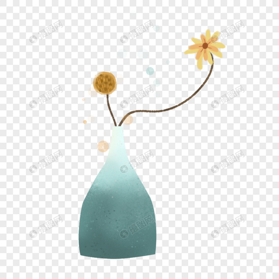 手绘花瓶干花艺术插画图片