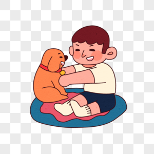 男孩与小狗插画养宠物高清图片