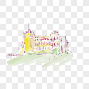古堡别墅手绘复古水彩建筑图片