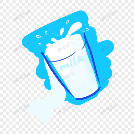 蓝白色纯净倒牛奶杯子图片