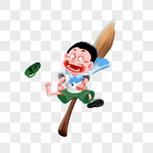 骑着魔法扫把的男孩图片素材