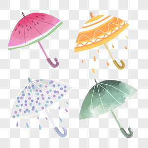 夏天雨伞西瓜水彩手绘渐变装饰图案图片