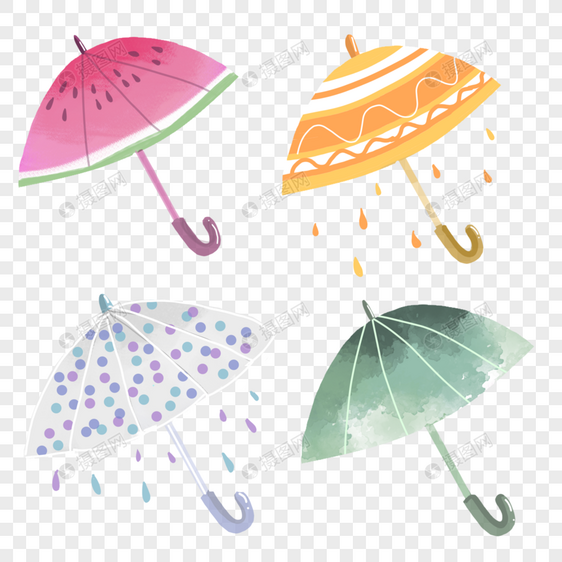 夏天雨伞西瓜水彩手绘渐变装饰图案图片