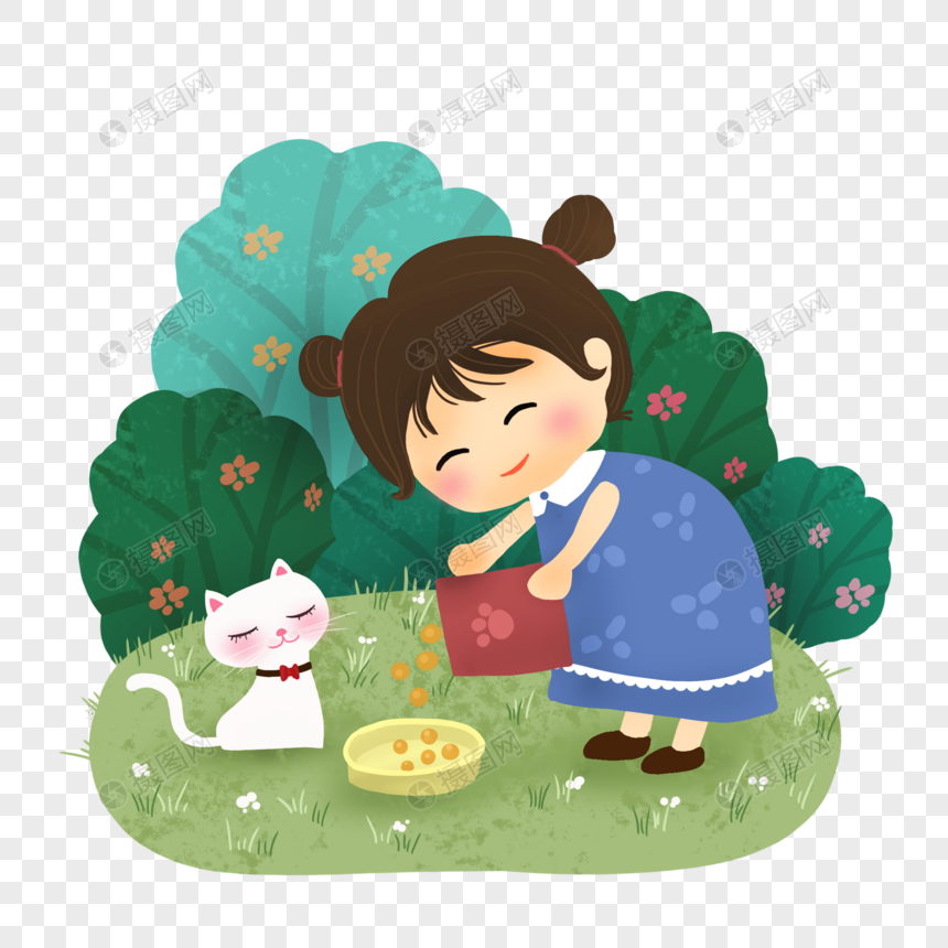 喂猫的女孩