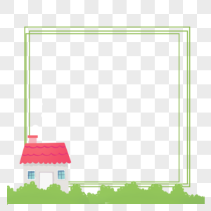 可爱红色房子绿色植物边框图片