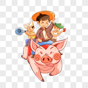 骑着猪的男孩高清图片