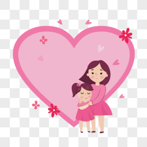 粉色母亲节卡通母女爱心边框图片