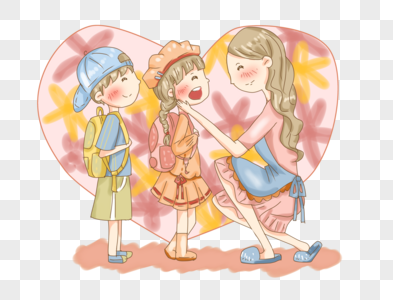 母亲节妈妈送小孩上学温馨插画png图片