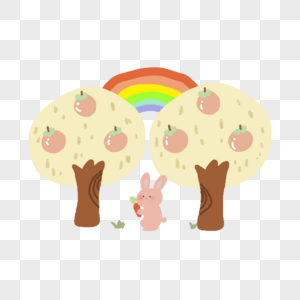 兔子树木彩虹可爱卡通图片