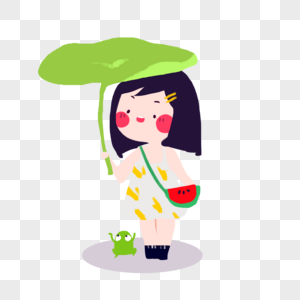 青蛙 荷叶撑着荷叶的小女孩素材