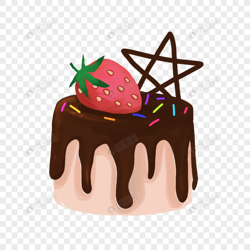 儿童节草莓巧克力蛋糕手绘水彩装饰图案图片