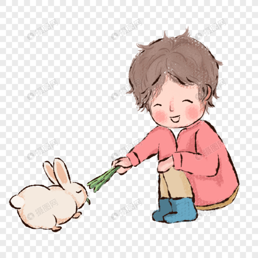 喂兔子的小孩子